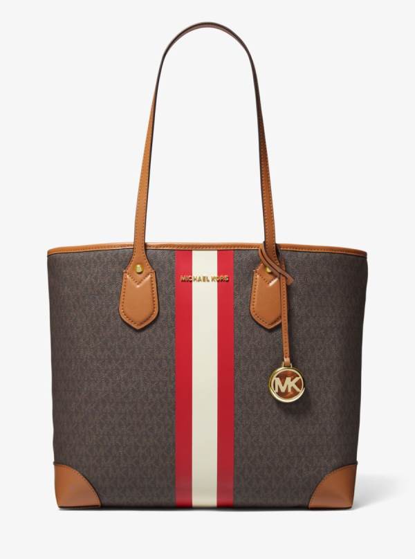 Damske Prenosná Taška Michael Kors Eva Large Signature Logo Stripe Svetlo Červené - Kabelky Michael Kors Vypredaj | QPAVG-8920